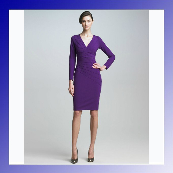 Aliexpress high quality 2013 New arrival Fashion Spring OL women's Vintage dress V stand slim dresses in purple