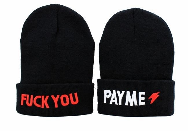 All Black Beanie " fuck you pay me " Free Shipping