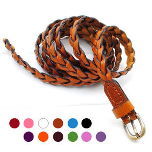 All-match 2 ring bonded leather knitted belt female strap decoration