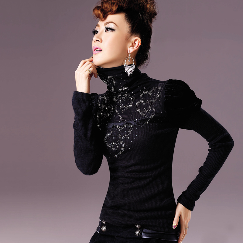 All-match basic sweater female sparkling diamond gold velvet long-sleeve slim sweater basic shirt