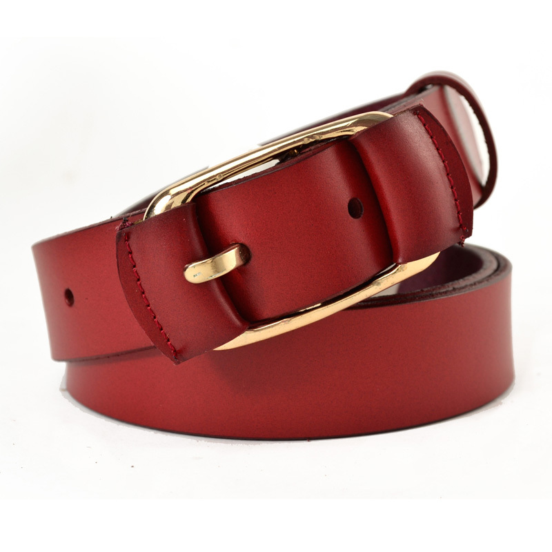 All-match belt red all-match women's belt female pin buckle strap genuine cowhide leather strap np
