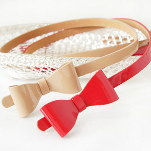 All-match bow belt female thin belt fashion strap decoration cronyism japanned leather candy color