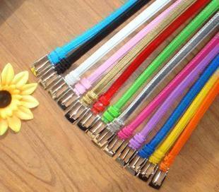 All-match candy color bright japanned leather belt PU strap thin belt