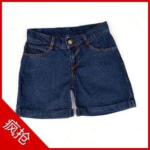 All-match casual hem-stitch roll-up hem casual jeans shorts d441