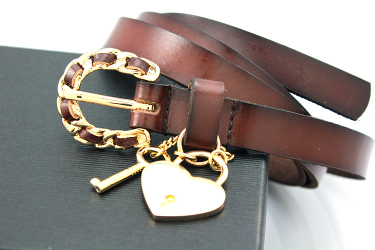 All-match cowhide strap Women decoration hanging locks candy color genuine leather strap women's (BL007)