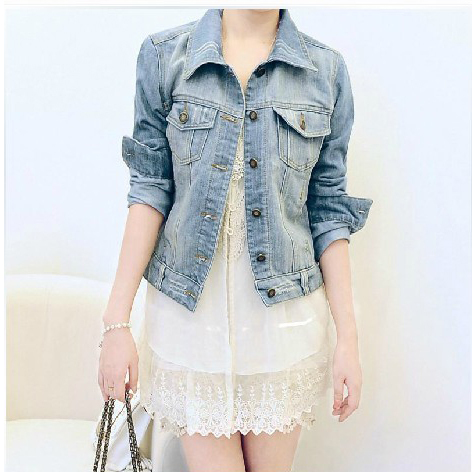 All-match denim coat casual fashionable pockets denim jacket Free shipping