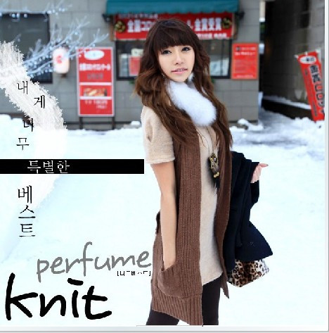 All-match dual cape scarf style pocket medium-long cardigan vest sweater