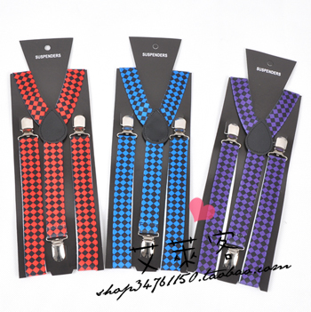 All-match elegant square grid pattern suspenders women's 2.5 loose suspenders
