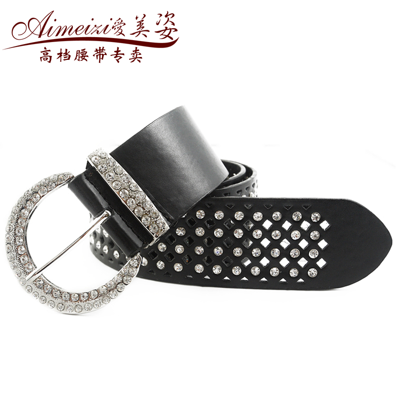 All-match fashion female cutout rhinestone genuine leather strap decoration belt jeans belt
