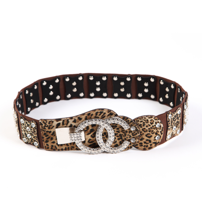 All-match fashion female elastic vintage rhinestone wide cummerbund genuine leather leopard print belt fashion