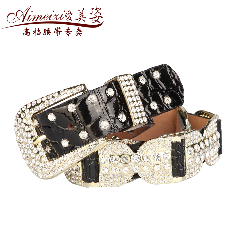 All-match fashion female genuine leather rhinestone metal decoration belt jeans belt 11.11