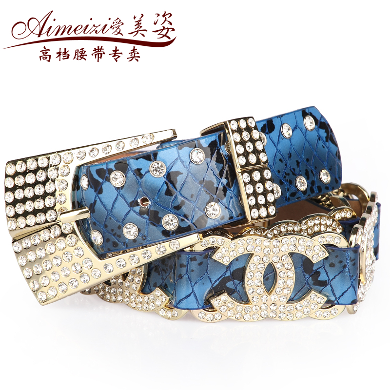 All-match fashion female hot-selling jeans belt genuine leather strap rhinestone decoration