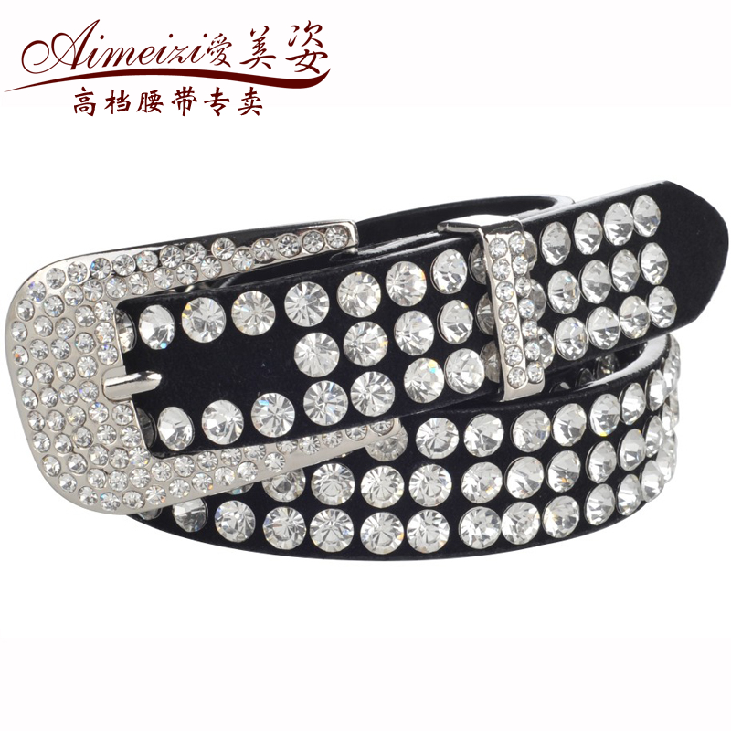 All-match fashion female jeans belt decoration belt rhinestone genuine leather strap fashion