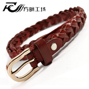 All-match fashion first layer of cowhide women's knitted thin belt women's genuine leather candy color belt accessories