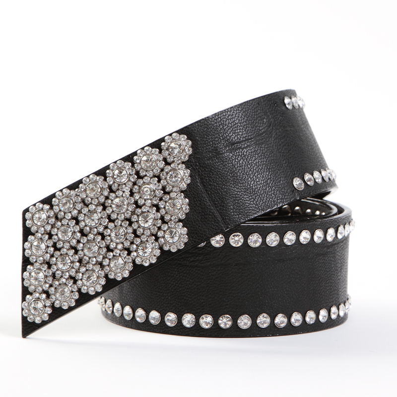 All-match fashion ladies genuine leather women's wide belt rhinestone flower cross-body cowhide leather strap fashion female