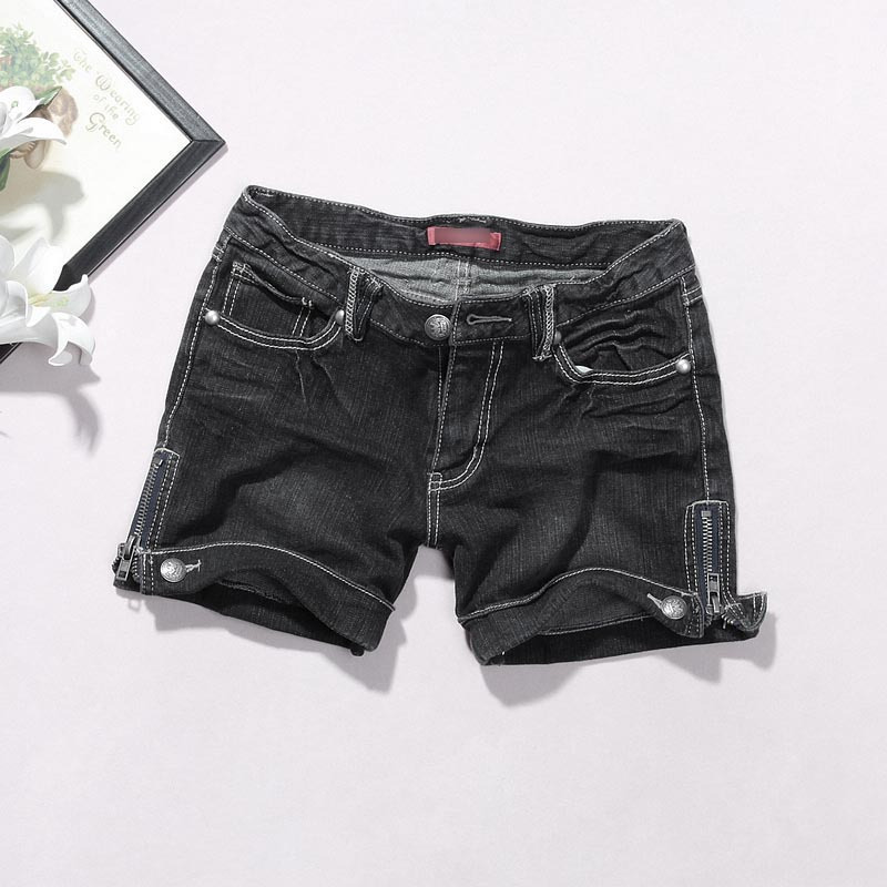 All-match fashion side zipper roll-up hem casual denim shorts f308a