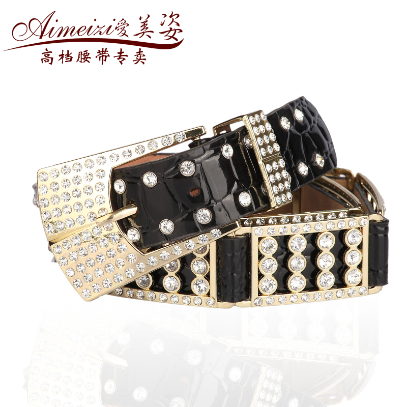 All-match female genuine leather strap ultra ladies wide fashion rhinestone women's belt jeans belt