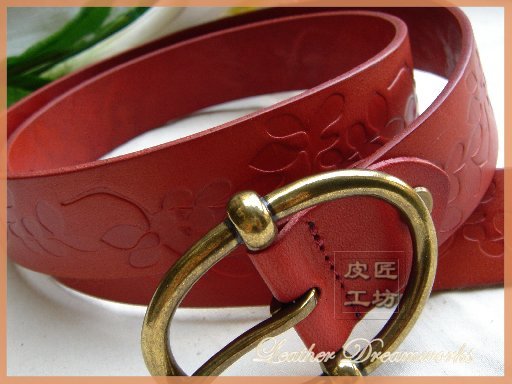 All-match genuine leather embossed women's strap genuine leather fashion female belt red