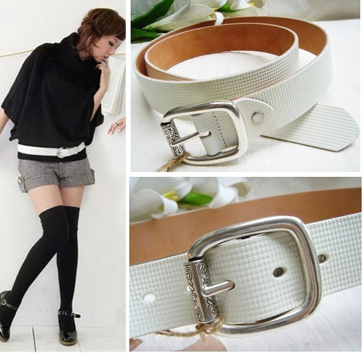 All-match genuine leather pin buckle women's strap white genuine leather fashion female belt