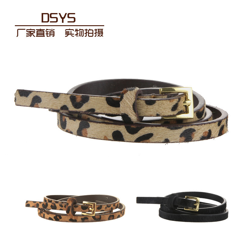 All-match hot-selling genuine leather horse hair leopard print fur trench knitted all-match female strap belt cummerbund 0.9cm