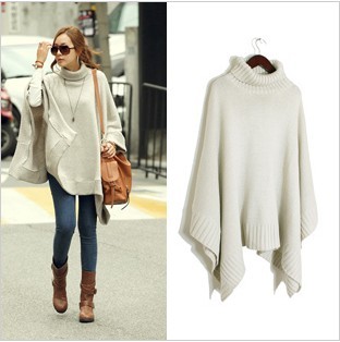All-match irregular turtleneck poncho sweater pullover sweater outerwear