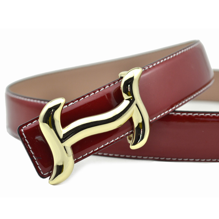 All-match Japanned Leather Belt Female H Buckle  Cowhide Genuine Leather Belt