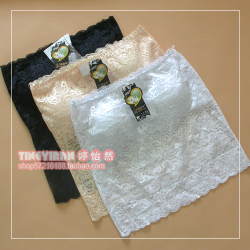 All-match lace cutout small tube top tube top medium-long belt pad transparent shoulder strap