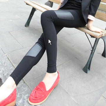 All-match patchwork faux leather all-match legging casual pants plus velvet thickening thin