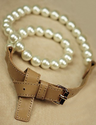 All-match quality genuine leather big pearl belt strap