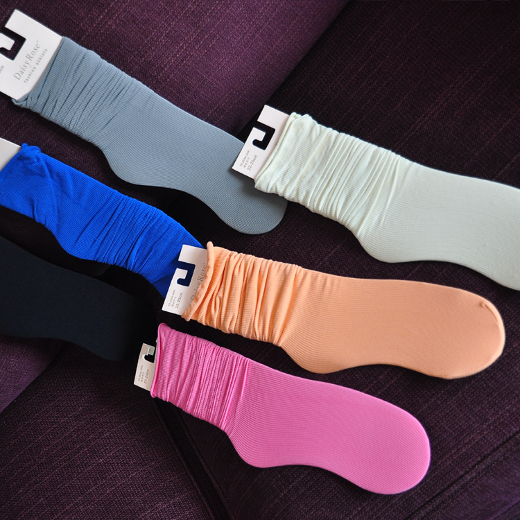 All-match roll-up hem long design solid color pile of pile of socks vintage padded women's sock
