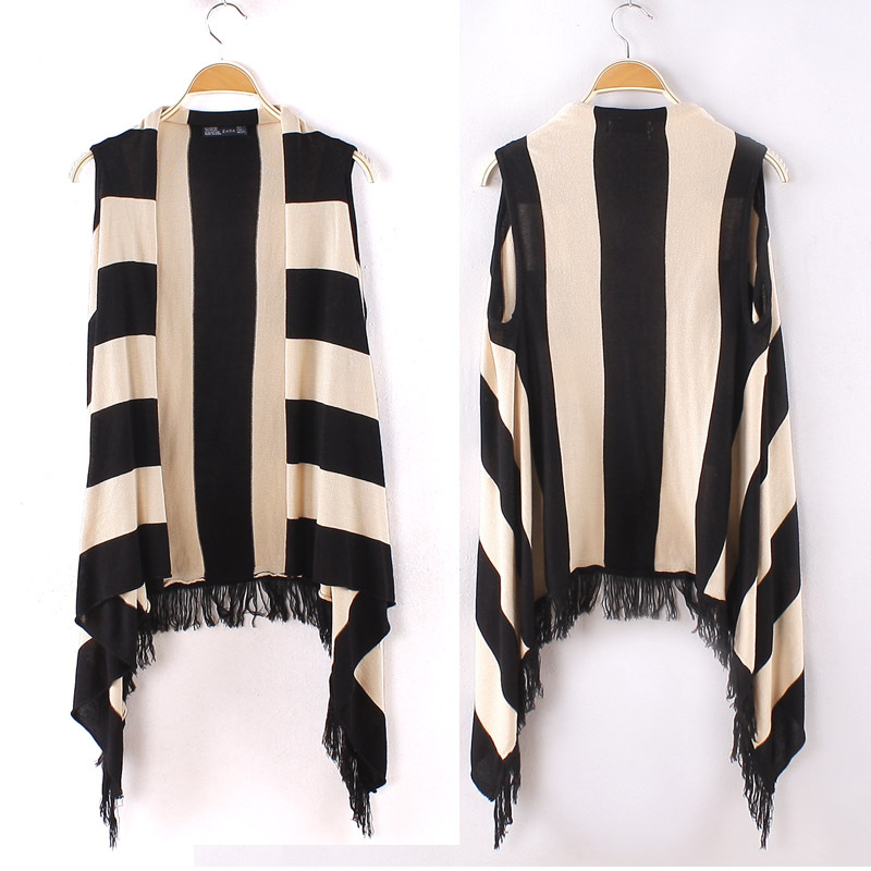All-match sleeveless shoulder cape stripe tassel sleeveless sweater cardigan 2012 spring women's