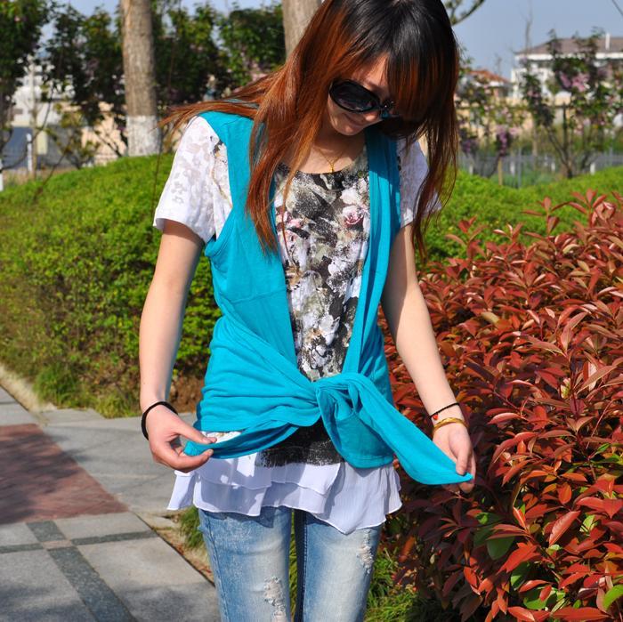 All-match sunscreen small cape loose sleeveless medium-long female sweater cardigan air conditioning shirt pj1201