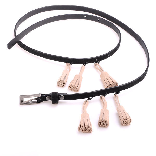 All-match tassel thin belt female genuine leather strap female decoration waist of trousers