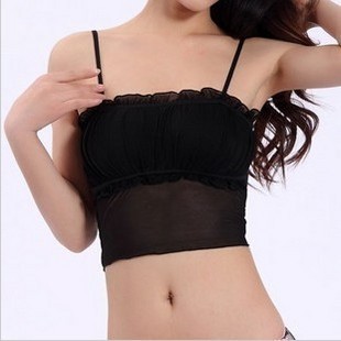 All-match tube top lace decoration spaghetti strap basic tube top bra underwear tube top solid color