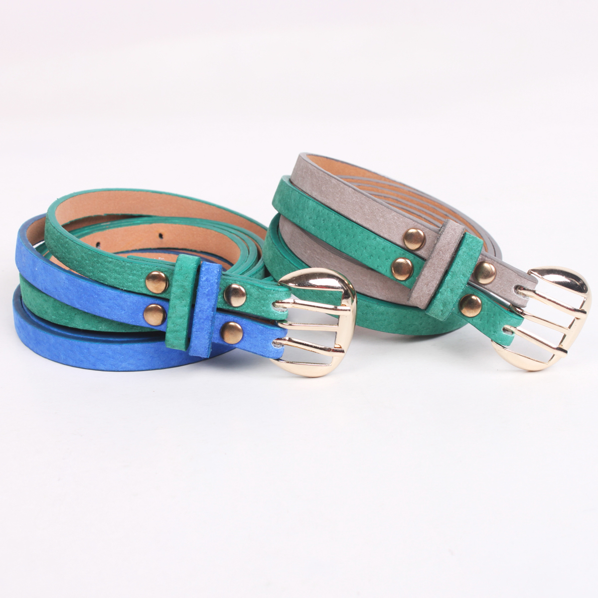 All-match variety candy color pig genuine leather three-color belt female sp0019