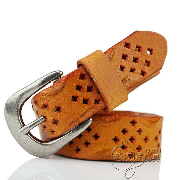 All-match vintage fashion women's strap first layer of cowhide retro finishing cutout female belt genuine leather pin strap