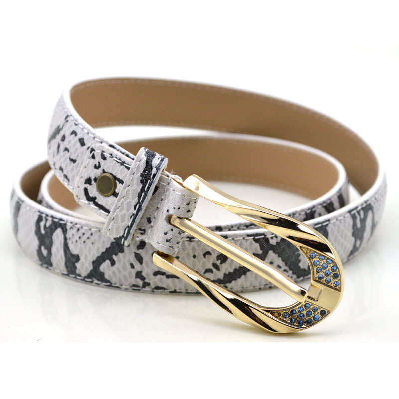 All-match women's belt  serpentine pattern   Women genuine leather rhinestone casual cowhide belt