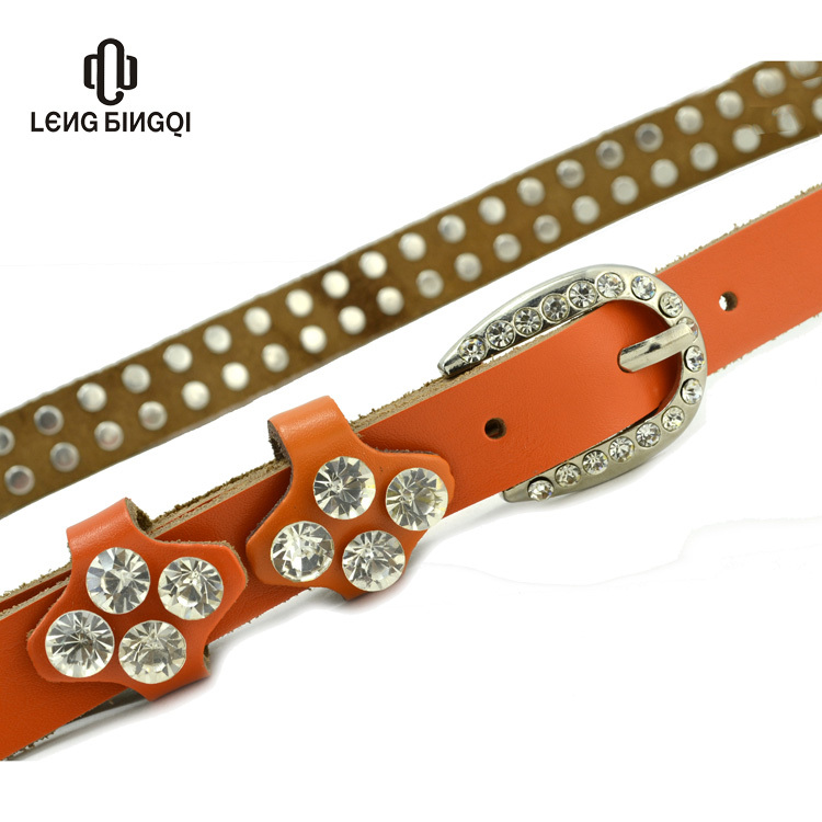 All-match women's genuine leather diamond studded belt cowhide leather rhinestone decoration belt strap