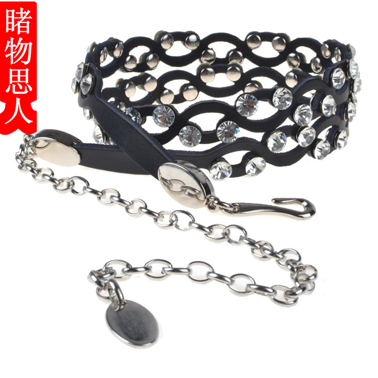 All-match women's genuine leather thin belt strap rhinestone belly chain fashion decoration belt necklace