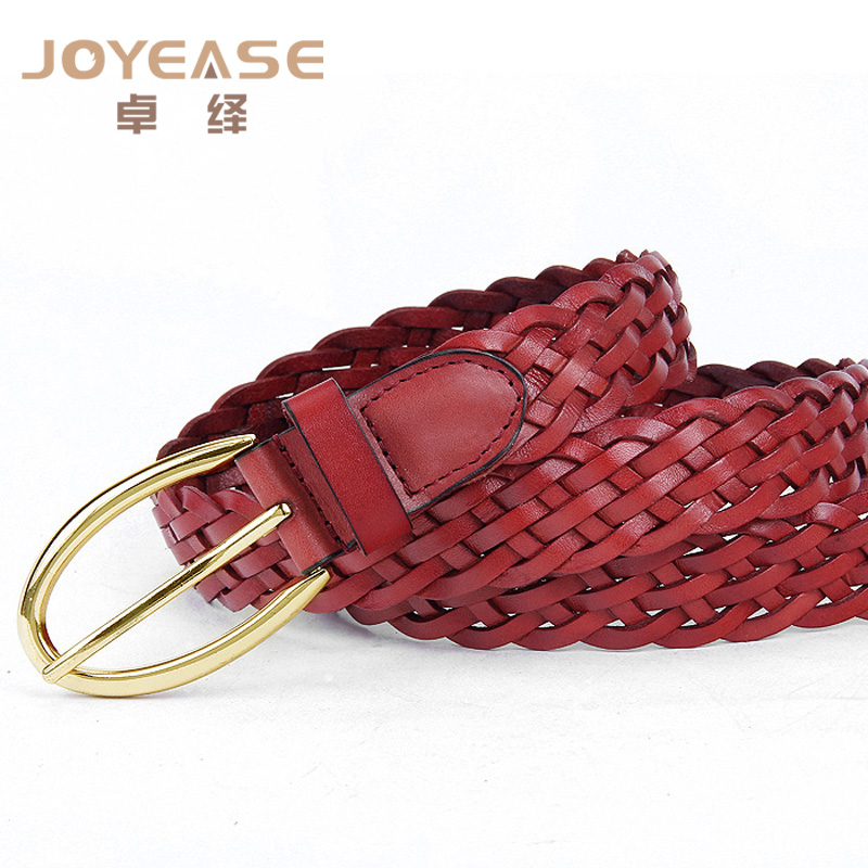 All-match women's knitted belt genuine leather women's decoration strap first layer of cowhide