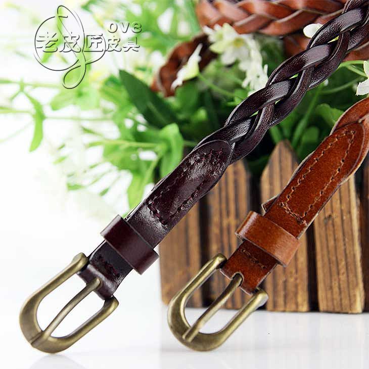 All-match women's small buckle knitted belt genuine leather strap women's strap thin belt