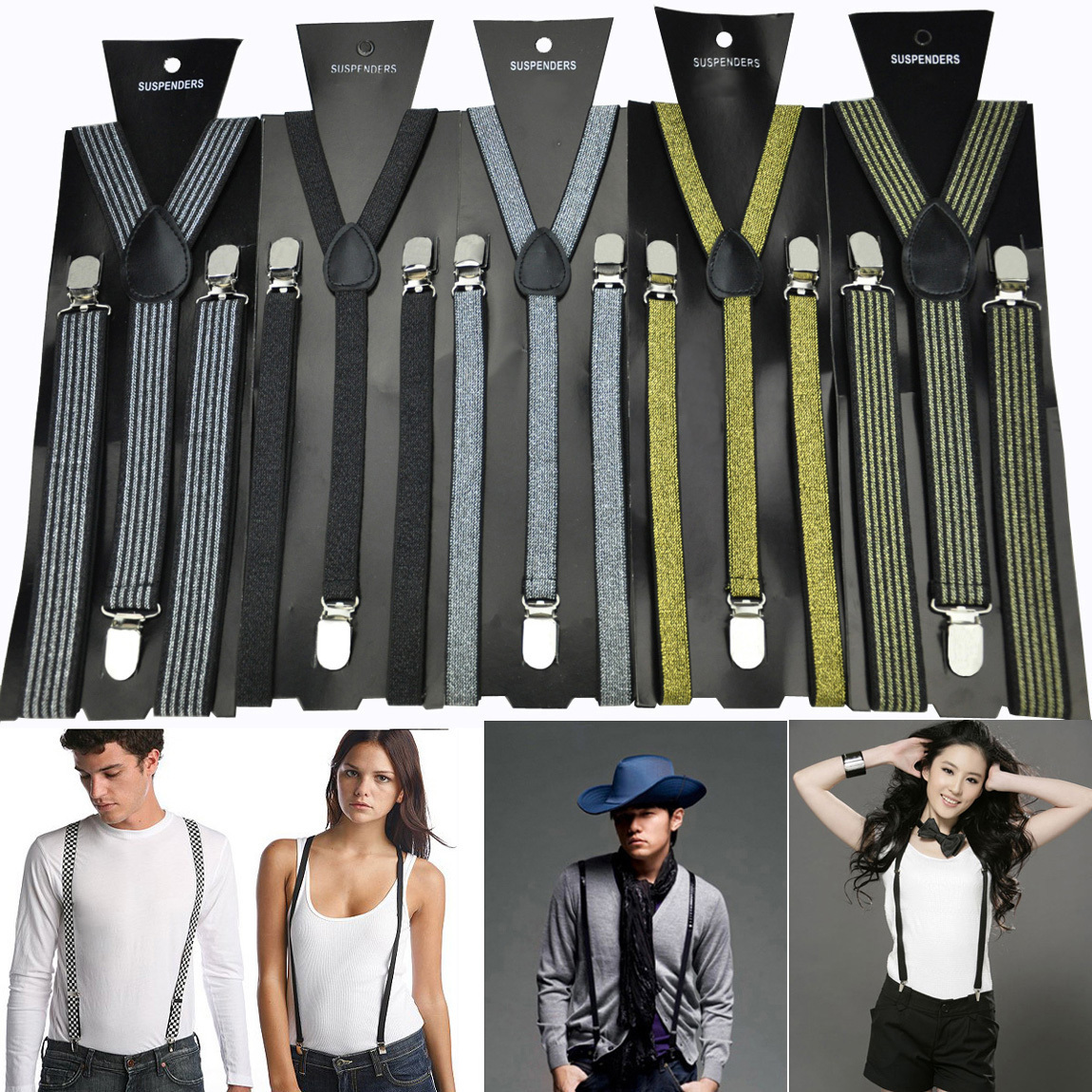 All-match women's suspenders general suspenders bib pants 3 clip suspenders casual spaghetti strap