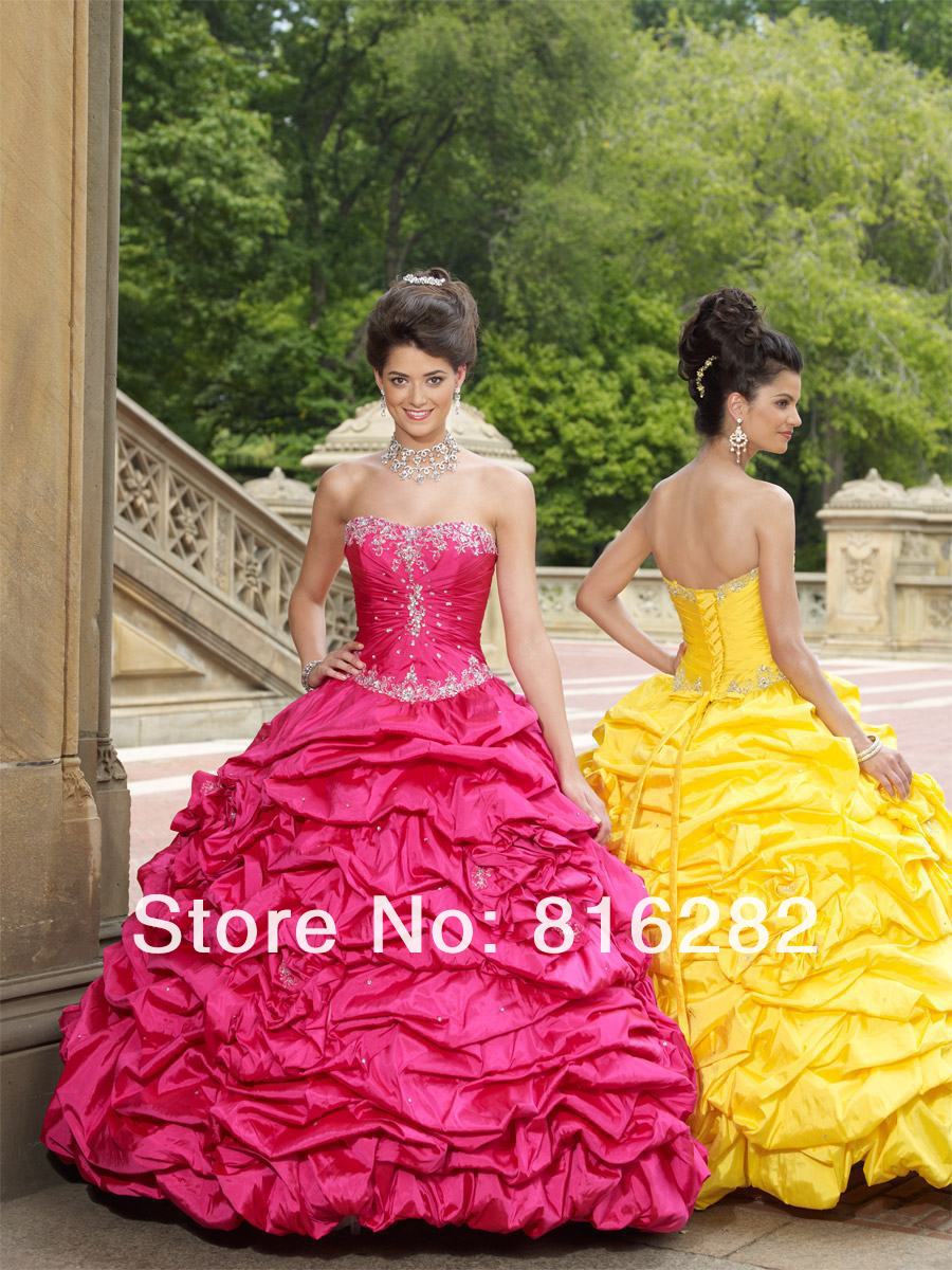 Allure Applique Strapless Ruffle Ball Gown Anke Length Taffeta Prom Gowns Quinceanera Dresses & Fashion Dresses