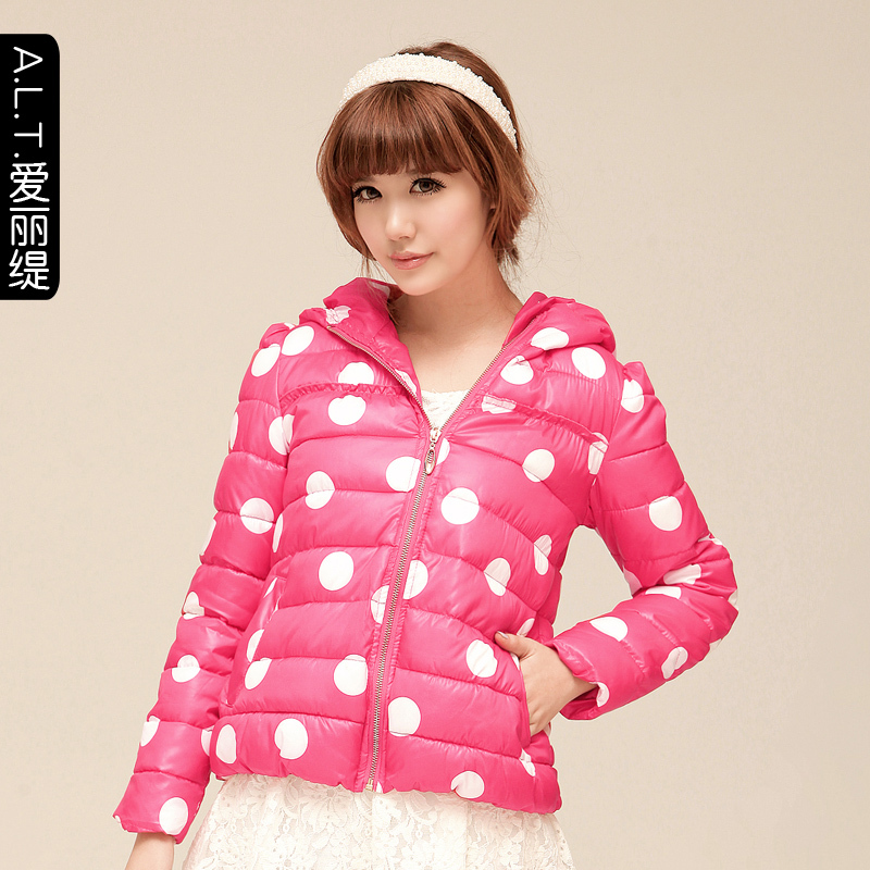 Ally 2012 autumn and winter candy color dot with a hood cotton-padded jacket casual wadded jacket outerwear