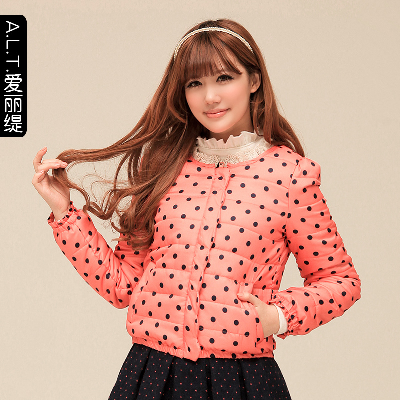Ally 2013 spring women's slim polka dot lace collar cotton-padded jacket female wadded jacket female short design