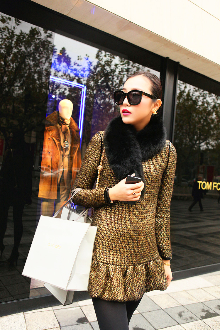 Am autumn and winter gold japanned leather small party skirt one-piece banquet dress after