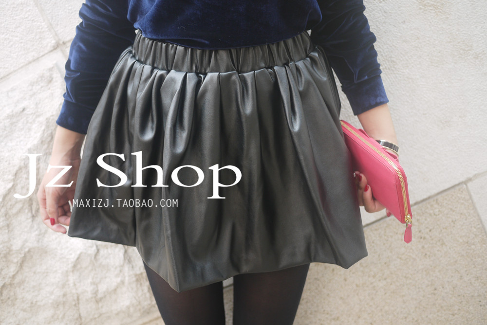 Am f w12 alexa chung black faux leather puff skirt autumn and winter fashion all-match