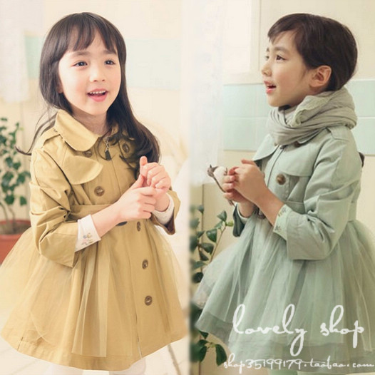 Amber children's spring and autumn clothing female child yarn skirt trench