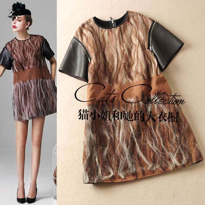 Amber euproctis stucco leather necklace wool one-piece dress
