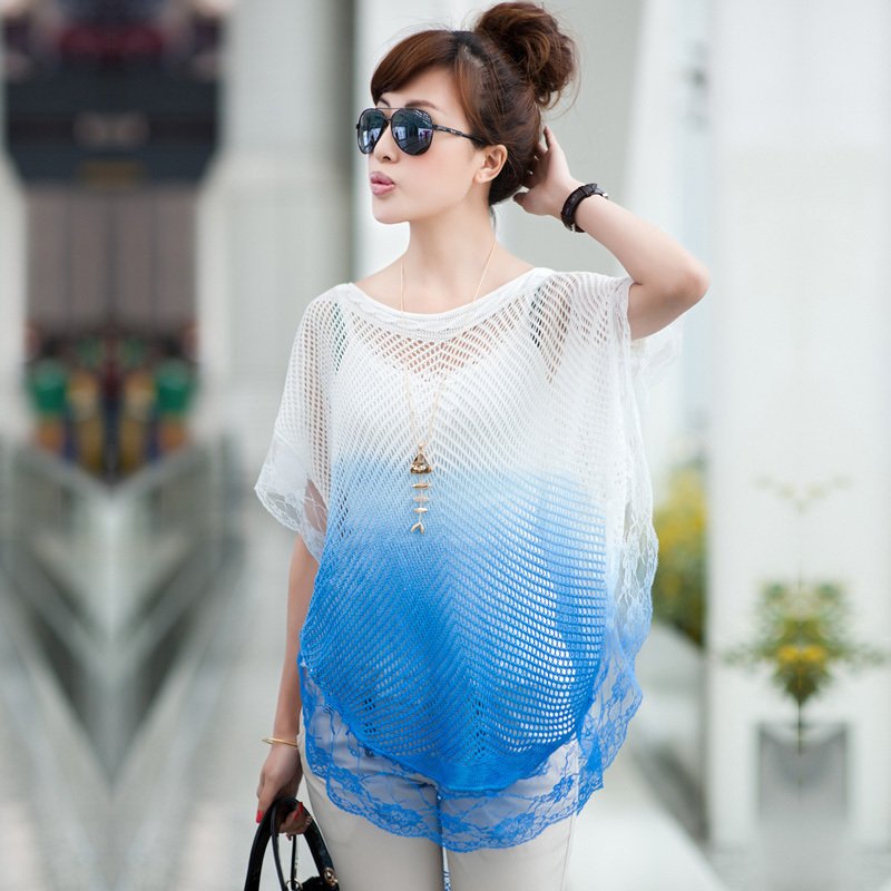 AMIO o-neck sleeveless cutout batwing type thin sweater cloak shirt female 20485